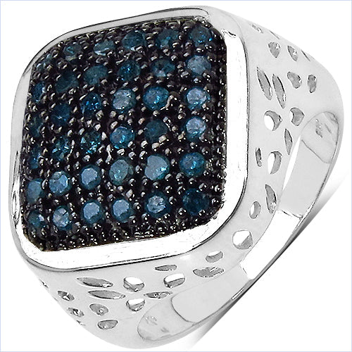 Bids.com 0.54 Carat Genuine Blue Diamond .925 Sterling Silver Ring Rings White Smoke size 7.00,size 6.00,size 8.00,size 9.00
