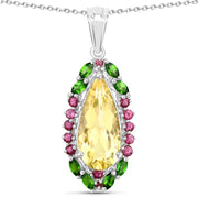 Bids.com "6.19 Carat Genuine Citrine, Chrome Diopside and Rhodolite Garnet .925 Sterling Silver Pendant Pendants White Smoke