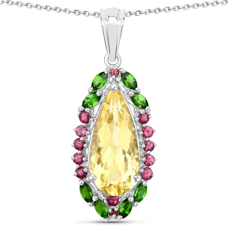 Bids.com "6.19 Carat Genuine Citrine, Chrome Diopside and Rhodolite Garnet .925 Sterling Silver Pendant Pendants White Smoke