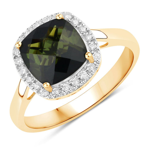 Bids.com 2.64 Carat Genuine Green Tourmaline and White Diamond 14K Yellow Gold Ring Rings White Smoke size 6.00,size 7.00,size 8.00,size 9.00