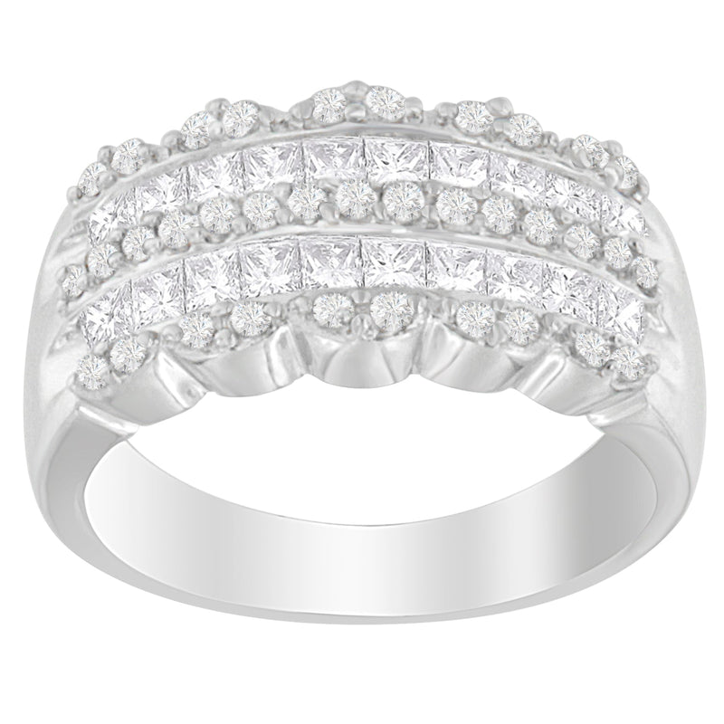 Bids.com 14K White Gold 1 1/7ct. TDW Round and Princess-Cut Diamond Ring(H-I, SI2-I1) Rings White Smoke 6.75 / White.Gold