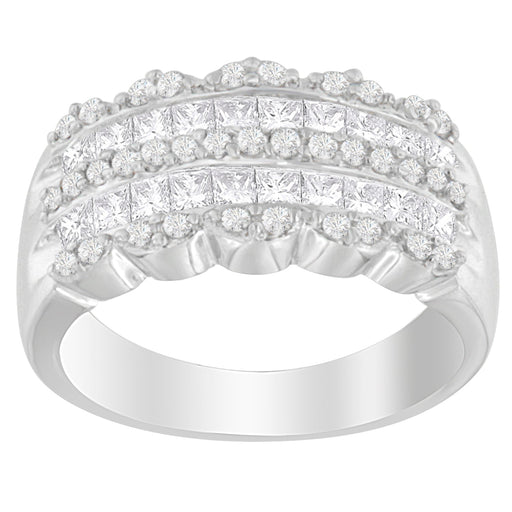Bids.com 14K White Gold 1 1/7ct. TDW Round and Princess-Cut Diamond Ring(H-I, SI2-I1) Rings White Smoke 6.75 / White.Gold