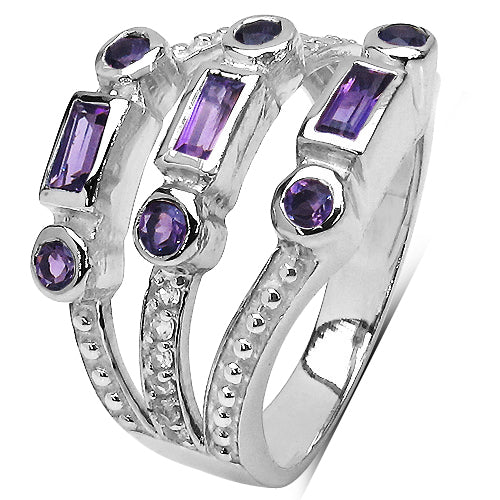 Bids.com 0.87 Carat Genuine Amethyst & White Topaz .925 Sterling Silver Ring Rings White Smoke size 6.00,size 7.00,size 8.00