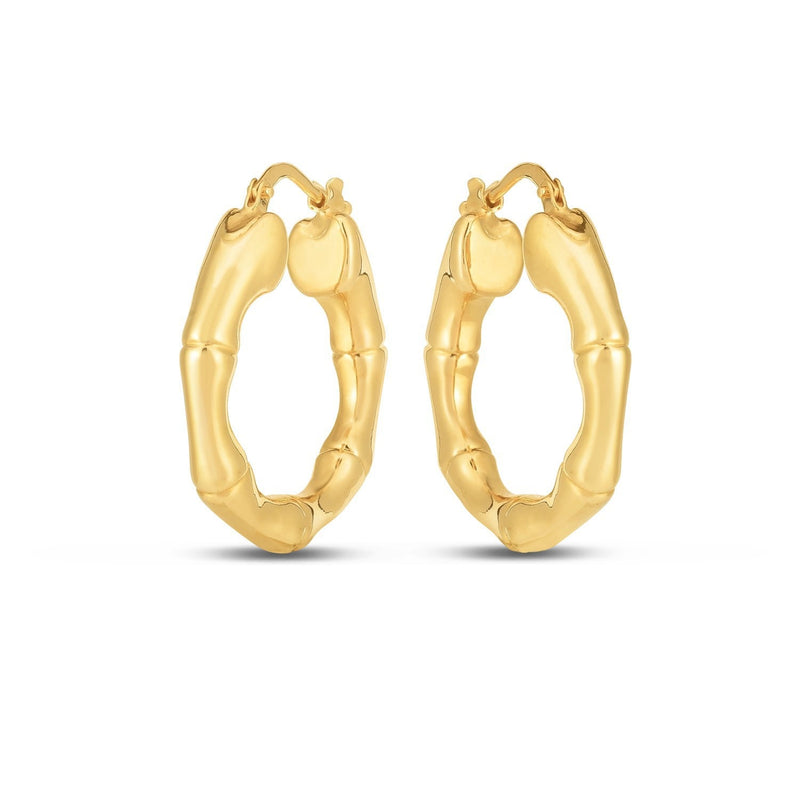 Bids.com 14k Yellow Gold Medium Bamboo Hoop Earrings Earrings White Smoke Yellow Gold