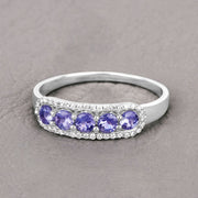 Bids.com 0.61 Carat Genuine Tanzanite and White Diamond 14K White Gold Ring Rings Rosy Brown size 7.00,size 5.00,size 6.00,size 8.00,size 9.00