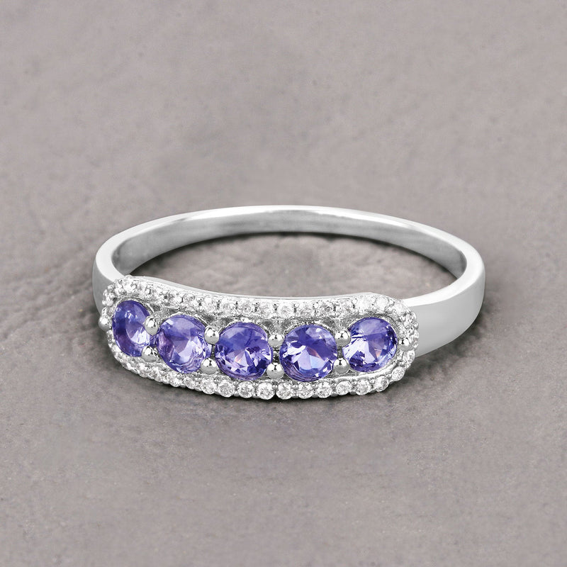 Bids.com 0.61 Carat Genuine Tanzanite and White Diamond 14K White Gold Ring Rings Rosy Brown size 7.00,size 5.00,size 6.00,size 8.00,size 9.00
