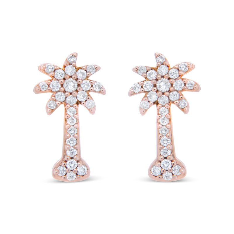 Bids.com 10K Rose Gold 1/4 Cttw Diamond Palm Tree Push Back Stud Earrings (H-I Color, I1-I2 Clarity) Earrings White Smoke Rose.Gold / 0.25
