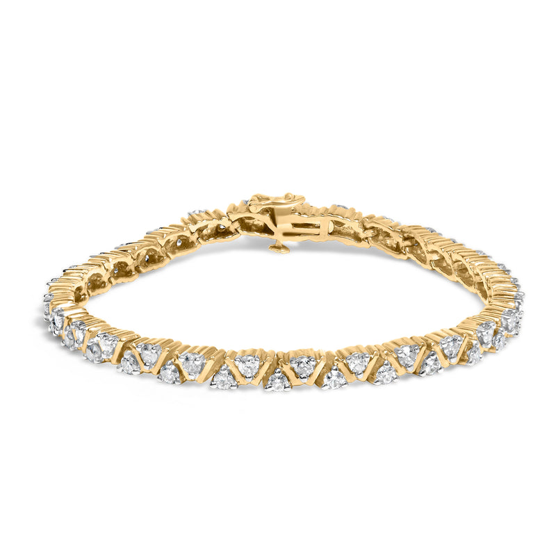 Bids.com 14K Yellow Gold 4.00 Cttw Diamond Triangle Link Tennis Bracelet (H-I Color, I1-I2 Clarity) - 7" Inches Bracelets White Smoke Yellow.Gold / 7