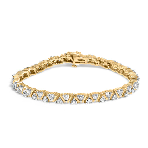 Bids.com 14K Yellow Gold 4.00 Cttw Diamond Triangle Link Tennis Bracelet (H-I Color, I1-I2 Clarity) - 7" Inches Bracelets White Smoke Yellow.Gold / 7