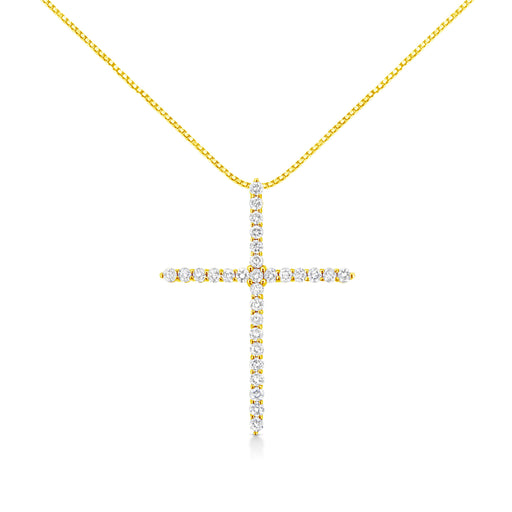 Bids.com 10K Yellow Gold Plated .925 Sterling Silver 3.0 Cttw Prong-Set Round Brilliant Cut Diamond Cross 18" Pendant Necklace (J-K Color, I1-I2 Clarity) Necklaces White Smoke Yellow.Sterling Silver / 18