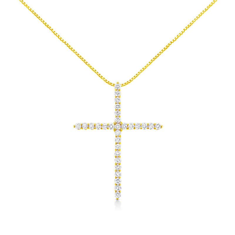 Bids.com 10K Yellow Gold 3.00 cttw Round-Cut Diamond Cross 18" Pendant Necklace (J-K Color, I1-I2 Clarity) Necklaces White Smoke Yellow.Gold / 18