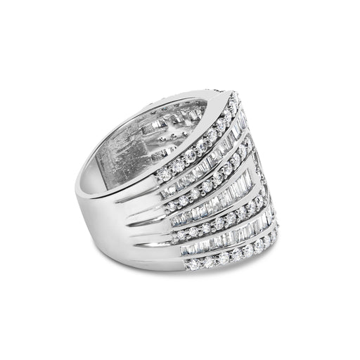 Bids.com 10K White Gold 2 1/2 Cttw Round and Baguette-Cut Diamond Multi-Row Bypass Ring (J-K Color, I2-I3 Clarity) - Ring Size 7 Rings White Smoke 7 / White.Gold,6 / White.Gold,8 / White.Gold,9 / White.Gold
