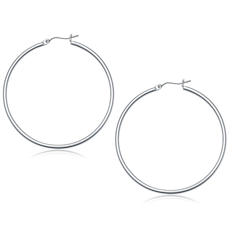 Bids.com 14k White Gold Polished Hoop Earrings (50 mm) Earrings White Smoke White Gold