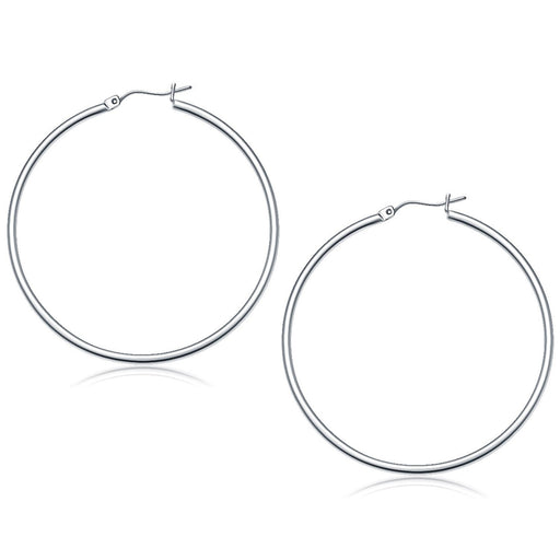 Bids.com 14k White Gold Polished Hoop Earrings (50 mm) Earrings White Smoke White Gold
