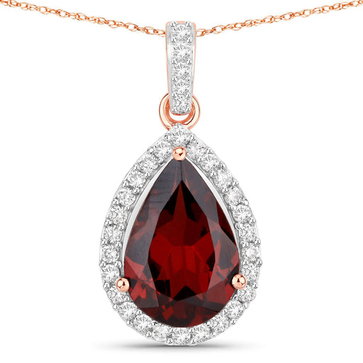 Bids.com 3.29 Carat Genuine Rhodolite and White Diamond 14K Rose Gold Pendant Pendants White Smoke