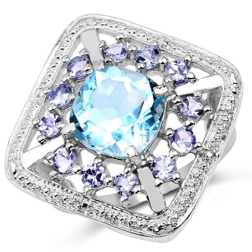 Bids.com 4.24 Carat Genuine Blue Topaz and Tanzanite .925 Sterling Silver Ring Rings White Smoke size 7.50,size 8.00,size 6.00,size 7.00,size 9.00