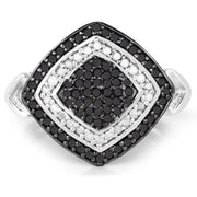 Bids.com 0.56 Carat Genuine White Diamond and Black Diamond .925 Sterling Silver Ring Rings White Smoke size 6.00,size 7.00,size 8.00