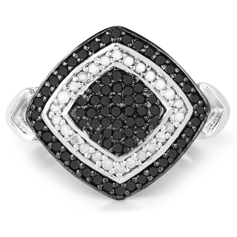 Bids.com 0.56 Carat Genuine White Diamond and Black Diamond .925 Sterling Silver Ring Rings White Smoke size 6.00,size 7.00,size 8.00
