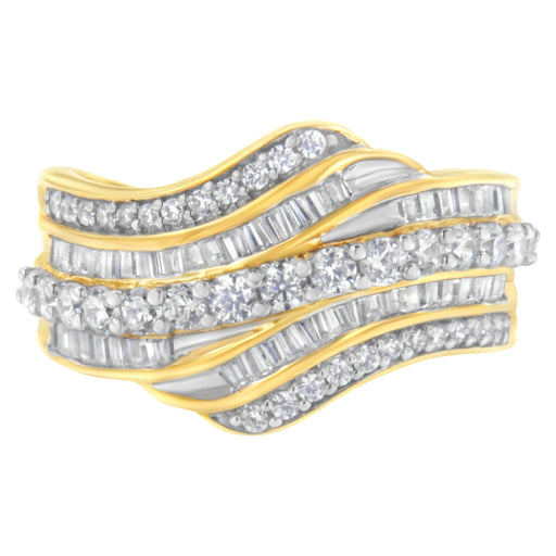 Bids.com 10K Yellow Gold 1.0 Cttw Baguette and Round Diamond Multi-Row Wave Bypass Ring (I-J Color, I1-I2 Clarity) - Ring Size 7 Rings White Smoke 6 / Yellow.Gold,7 / Yellow.Gold,9 / Yellow.Gold,8 / Yellow.Gold
