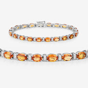 Bids.com 16.73 Carat Genuine Orange Sapphire and White Diamond 14K White Gold Bracelet Bracelets White Smoke size 7.00