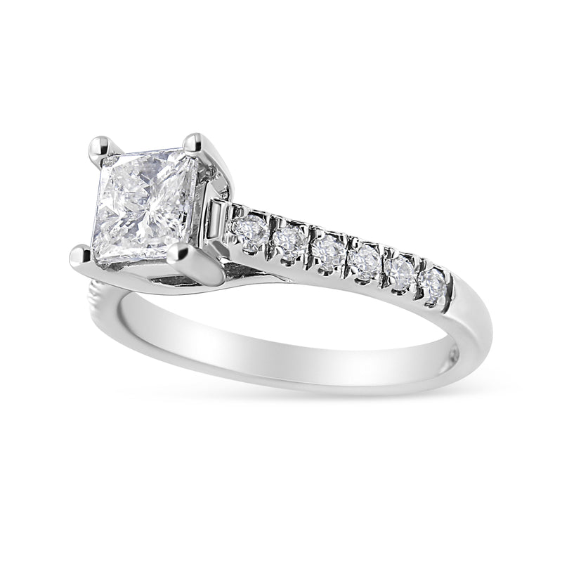 Bids.com 14K White Gold 1 1/5 Cttw 4-Prong Set Princess Diamond Classic Engagement Ring (I1-I2 Color, H-I Clarity) Ring Size 7 Rings White Smoke 5 / White.Gold,8 / White.Gold,6 / White.Gold,9 / White.Gold,7 / White.Gold