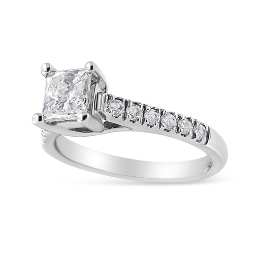 Bids.com 14K White Gold 1 1/5 Cttw 4-Prong Set Princess Diamond Classic Engagement Ring (I1-I2 Color, H-I Clarity) Ring Size 7 Rings White Smoke 5 / White.Gold,8 / White.Gold,6 / White.Gold,9 / White.Gold,7 / White.Gold
