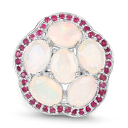 Bids.com 4.66 Carat Genuine Ethiopian Opal and Ruby .925 Sterling Silver Ring Rings White Smoke size 7.00,size 5.00,size 6.00,size 8.00,size 9.00