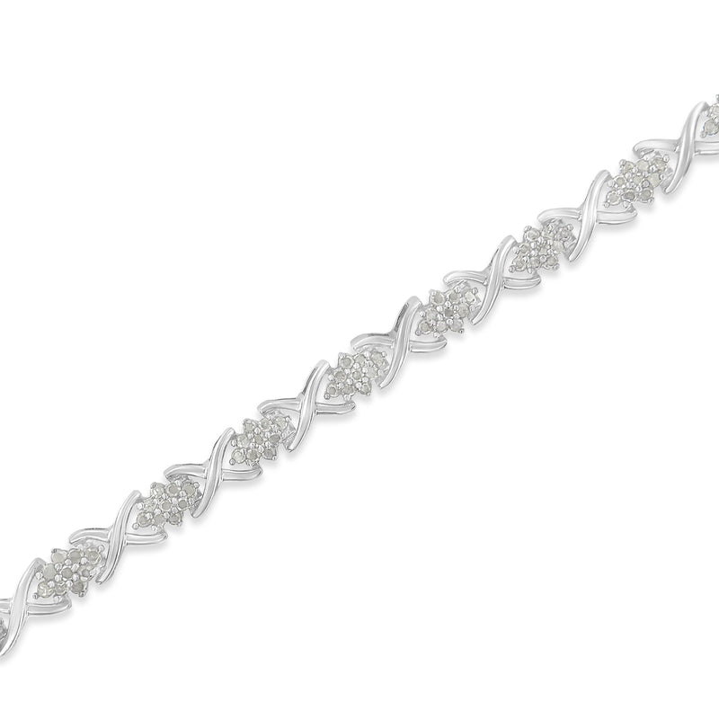 Bids.com .925 Sterling Silver 1-1/2 Cttw Diamond Cluster X Link 7" Tennis Bracelet (I-J color, I3 clarity) Bracelets White Smoke White.Sterling Silver / 7