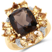 Bids.com 14K Yellow Gold Plated 7.10 Carat Genuine Smoky Quartz, Citrine & White Topaz Brass Ring Rings White Smoke size 6.00,size 7.00,size 8.00,size 9.00,size 5.00,size 10.00