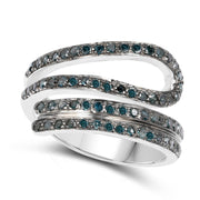 Bids.com 0.83 Carat Genuine Blue Diamond .925 Sterling Silver Ring Rings White Smoke size 7.00,size 6.00,size 8.00,size 9.00