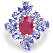 Bids.com 3.48 Carat Glass Filled Ruby and Tanzanite .925 Sterling Silver Ring Rings White Smoke size 6.00,size 8.00,size 7.00,size 9.00
