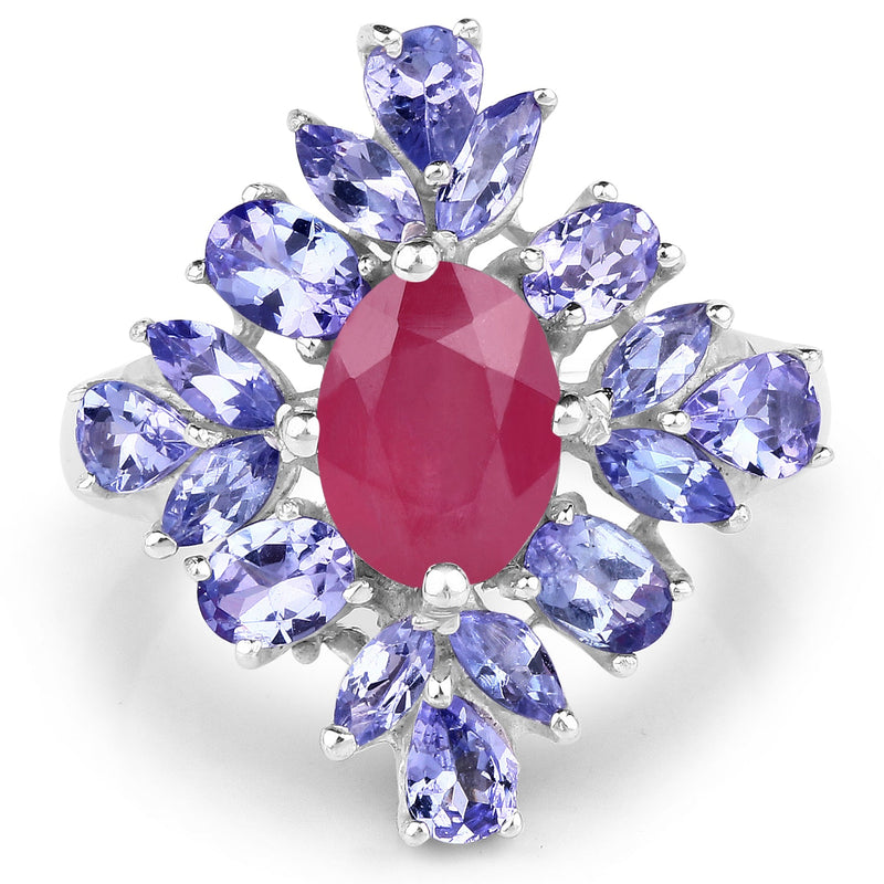 Bids.com 3.48 Carat Glass Filled Ruby and Tanzanite .925 Sterling Silver Ring Rings White Smoke size 6.00,size 8.00,size 7.00,size 9.00