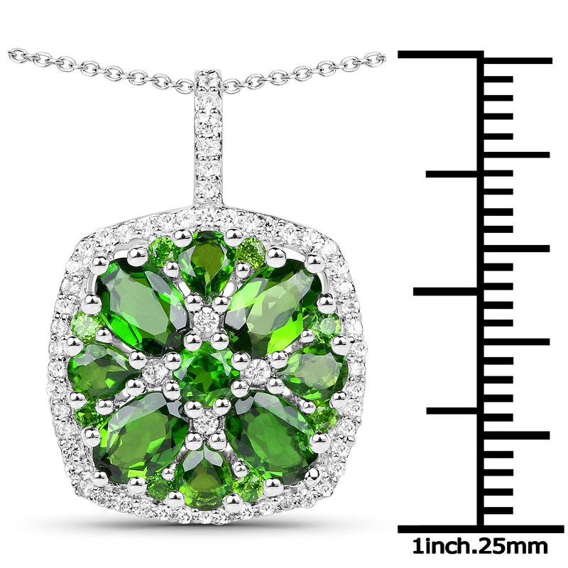 Bids.com 3.25 Carat Genuine Chrome Diopside and White Zircon .925 Sterling Silver Pendant Pendants White Smoke
