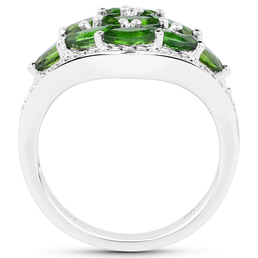 Bids.com 2.37 Carat Genuine Chrome Diopside and White Diamond .925 Sterling Silver Ring Rings White Smoke size 7.00,size 6.00,size 8.00