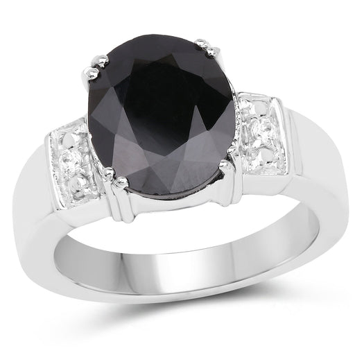 Bids.com 5.29 Carat Genuine Black Sapphire and White Topaz .925 Sterling Silver Ring Rings White Smoke size 7.00,size 6.00,size 8.00,size 6.50,size 9.00