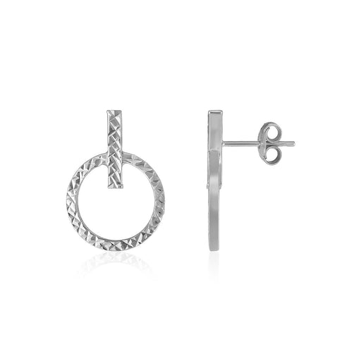 Bids.com 14k White Gold Textured Circle and Bar Post Earrings Earrings White Smoke White Gold