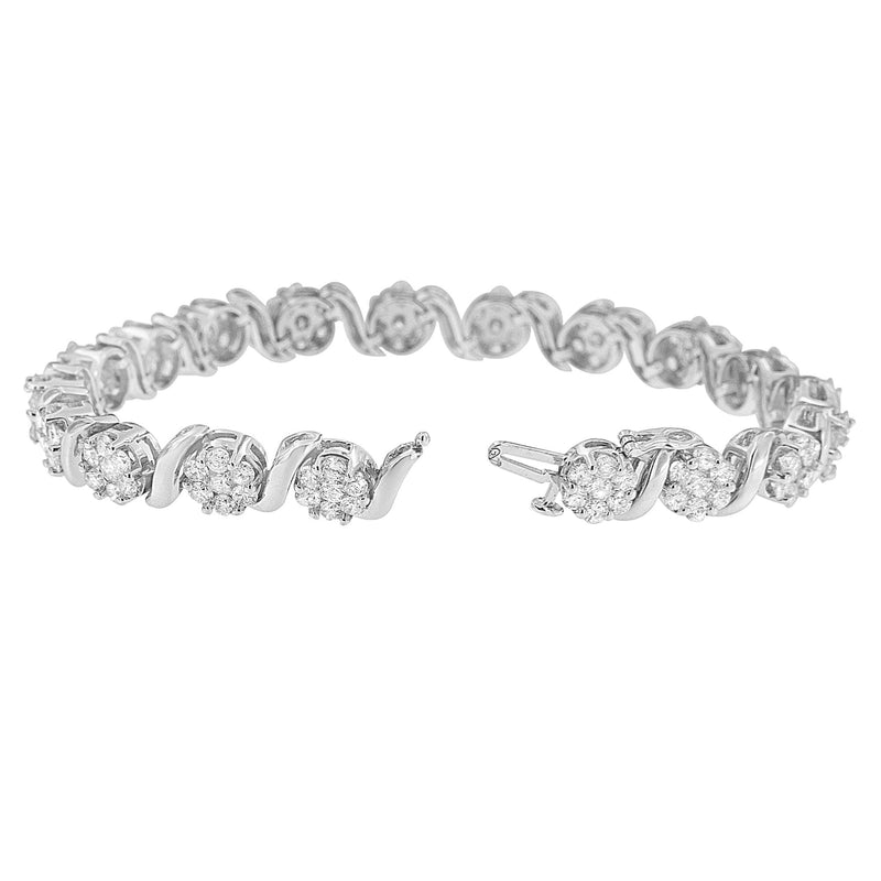 Bids.com 14K White Gold 7 3/8 Cttw Round Brilliant Diamond Floral Cluster and S Link Bracelet (H-I Color, SI2-I1 Clarity) - 7" Inches Bracelets White Smoke White.Gold / 7