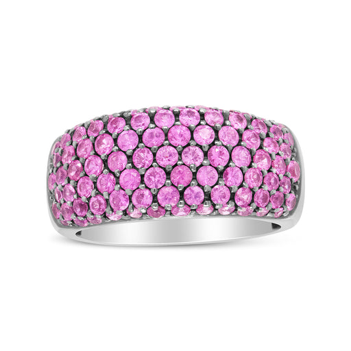 Bids.com 18K White Gold and Black Rhodium Multi Row Pink Sapphire Classic Band Ring - Ring Size 6.5 Rings White Smoke 6.5 / White.Gold