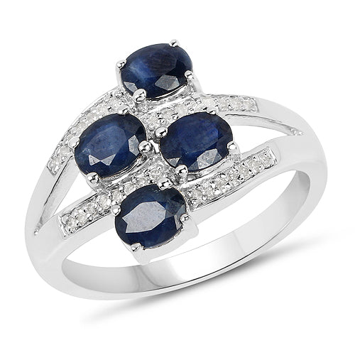 Bids.com 1.61 Carat Genuine Blue Sapphire and White Diamond .925 Sterling Silver Ring Rings White Smoke size 7.00,size 8.00,size 6.00,size 5.00,size 9.00
