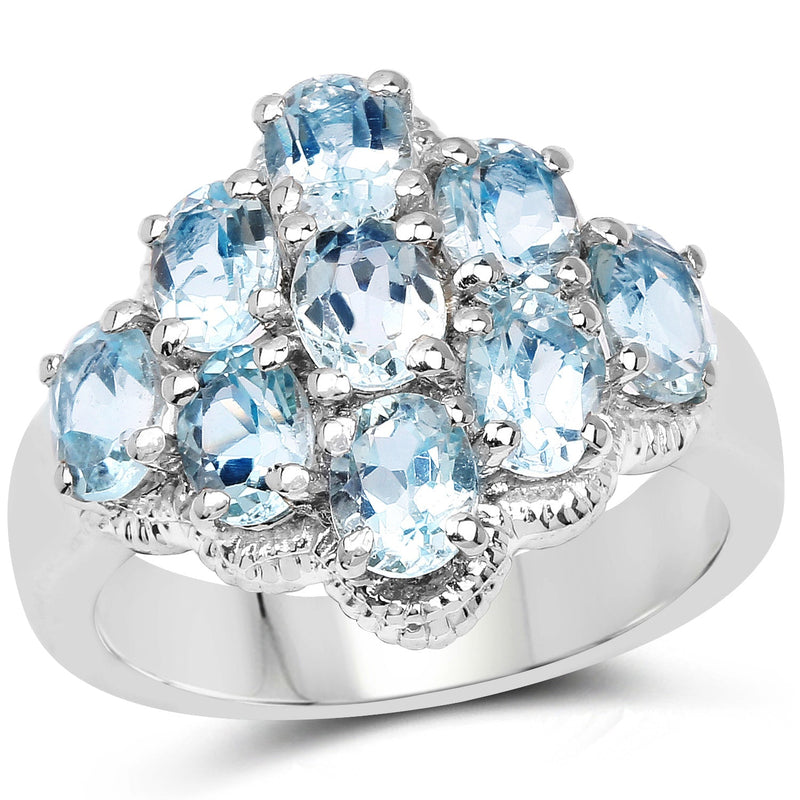 Bids.com 3.24 Carat Genuine Blue Topaz .925 Sterling Silver Ring Rings White Smoke size 7.00,size 7.50,size 6.00,size 8.00