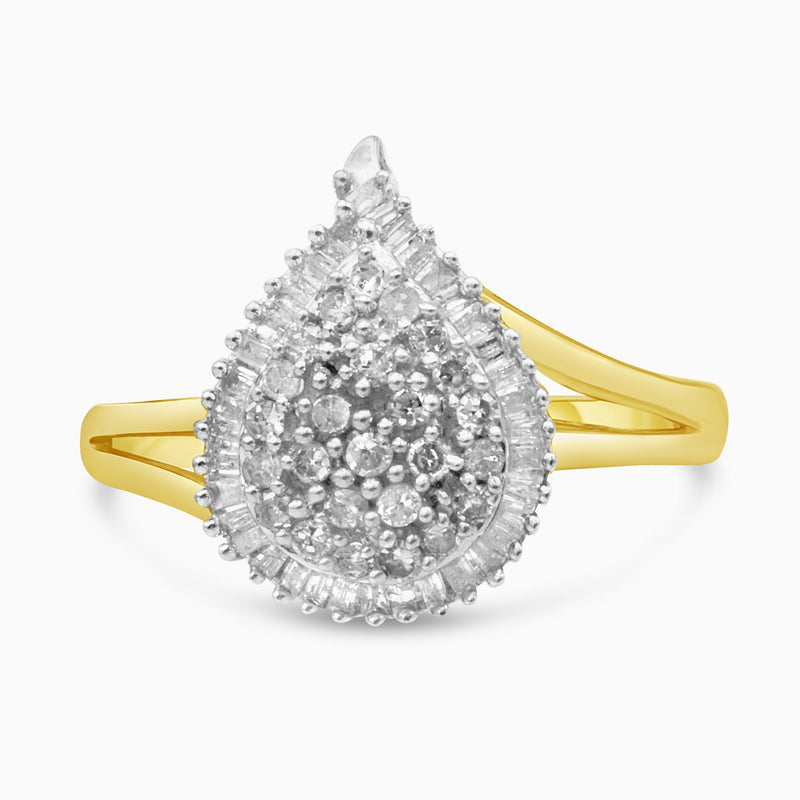 Bids.com 14K Yellow and White Gold 1.00 Cttw Round and Baguette-Cut Diamond Ballerina Cocktail Ring (H-I Color, SI2-I1 Clarity) Rings White Smoke 7 / YellowWhite.Gold