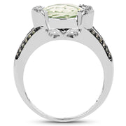 Bids.com 3.59 Carat Genuine Green Amethyst, Green Diamond & White Diamond .925 Sterling Silver Ring Rings White Smoke size 7.00,size 8.00,size 6.00,size 9.00,size 5.00,size 10.00