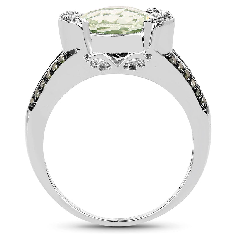 Bids.com 3.59 Carat Genuine Green Amethyst, Green Diamond & White Diamond .925 Sterling Silver Ring Rings White Smoke size 7.00,size 8.00,size 6.00,size 9.00,size 5.00,size 10.00