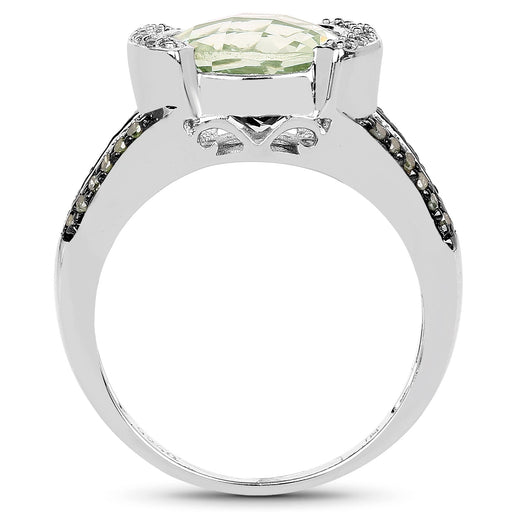 Bids.com 3.59 Carat Genuine Green Amethyst, Green Diamond & White Diamond .925 Sterling Silver Ring Rings White Smoke size 7.00,size 8.00,size 6.00,size 9.00,size 5.00,size 10.00