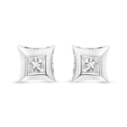 Bids.com 10K White Gold 1/3 Cttw Invisible Set Style Princess-Cut Diamond Stud Earrings (H-I Color, SI2-I1 Clarity) Earrings White Smoke White.Gold / 0.3
