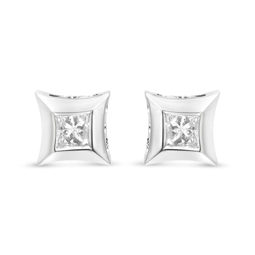 Bids.com 10K White Gold 1/3 Cttw Invisible Set Style Princess-Cut Diamond Stud Earrings (H-I Color, SI2-I1 Clarity) Earrings White Smoke White.Gold / 0.3