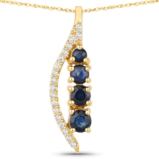 Bids.com 0.40 Carat Genuine Blue Sapphire and White Diamond 14K Yellow Gold Pendant Pendants White Smoke