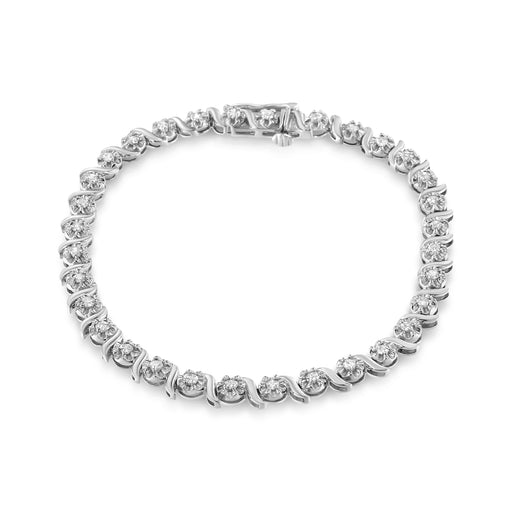 Bids.com .925 Sterling Silver 1.0 Cttw Diamond Spiral Wave Curved-Link 7" Tennis Bracelet (I-J Color, I3 Clarity) Bracelets White Smoke White.Sterling Silver / 7
