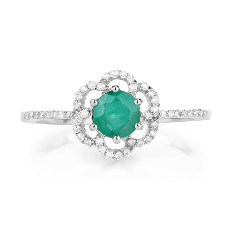 Bids.com 0.55 Carat Genuine Zambian Emerald and White Diamond 14K White Gold Ring Rings White Smoke size 5.00,size 6.00,size 7.00,size 8.00,size 9.00