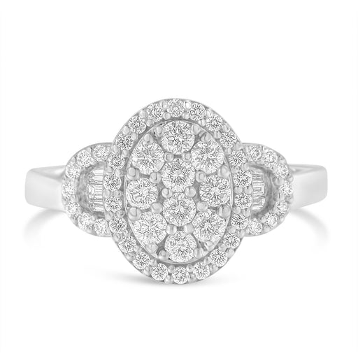 Bids.com 10K White Gold 1.0 Cttw Diamond Oval Cluster with Halo Vintage-Inspired Art Deco Buckle Style Statement Ring (G-H Color, SI1-SI2 Clarity) - Size 7 Rings White Smoke 7.5 / White.Gold,7.25 / White.Gold,7 / White.Gold